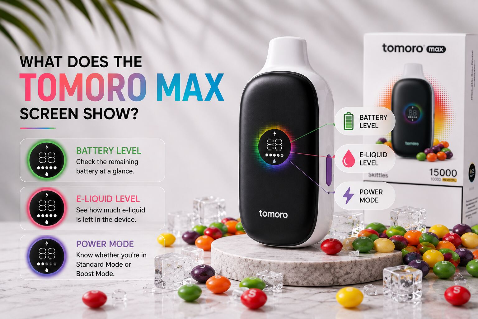 What Does the TOMORO Max Vape Screen Show